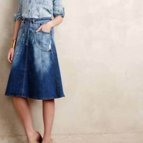 Pilcro and the Letterpress Dresses & Skirts - Anthropologie Distressed Denim A-line Skirt 28"